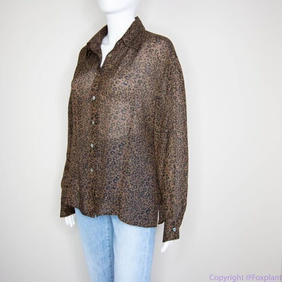 Silk Icon Collection 100% silk leopard animal print button down shirt,‎ size L - Picture 16 of 16